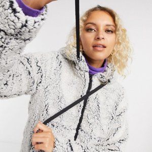 ASOS Noisy May Gray & Black Teddy Fleece Zip Up Jacket